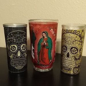 3 New Day of the Dead Candles (skulls, Guadalupe)